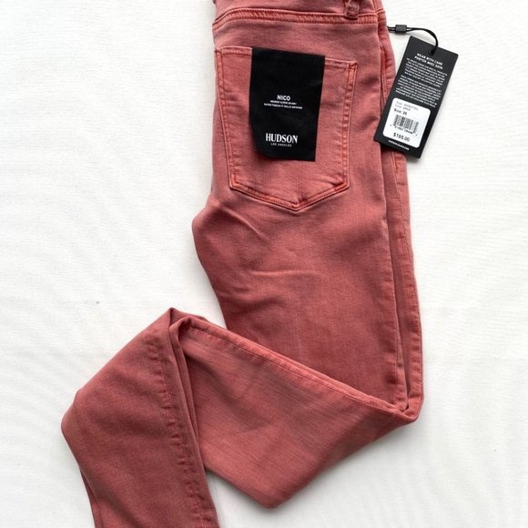 Hudson Nico Mid-Rise Skinny  Jeans in Distressed Persimmon - Picture 4 of 5